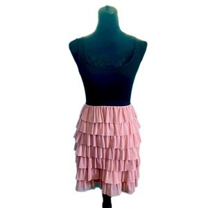 Black and pink ruffled mini dress